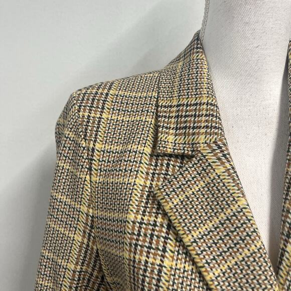 CABI Blazer Jacket size 8 Camel Brown Yellow Plaid Stretch Career Casual Pockets - Picture 4 of 11